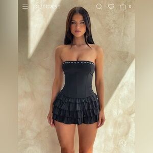 Outcast Pippa Black Strapless Ruffle Mini Dress